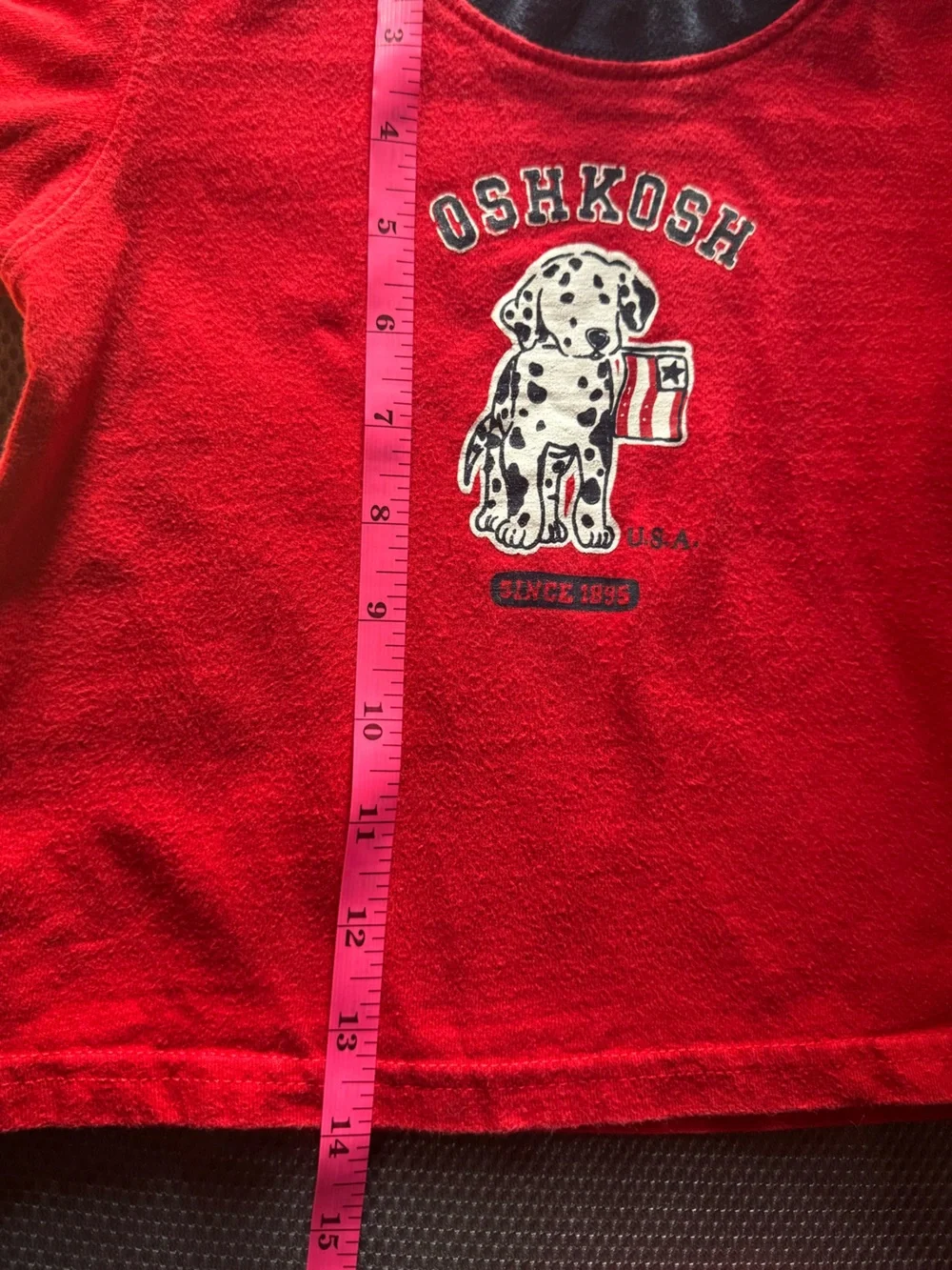 Vintage Osh Kosh Red T-Shirt Size 24 Months Dalmatian with American Flag